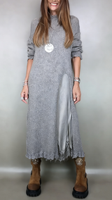 Artone™ - Elegantes Zweiteiliges Set – langer Pullover und Passendes Kleid – Grau