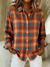 Lotis™ – Karierte Bluse mit Knopfverschluss – Orange