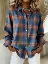 Lotis™ – Karierte Bluse mit Knopfverschluss – Blau