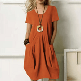 Damen Kleid | Kurzarm Knielanges Kleid mit Schlichter Schnittform – Orange