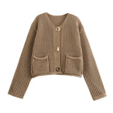 Übergroßer Strickjacke mit goldenen Knöpfen | Ideal für alle Jahreszeiten – Braun