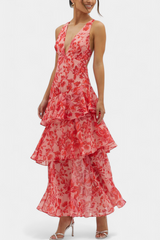 Kensie – Chiffonkleid Mit V-Ausschnitt Und Fließenden Lagen – Rosarot