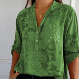 Langärmlige Bluse mit Blumenmuster für Damen | Ideal für den Sommer – Grün