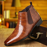 Chelsea-Stiefel aus Leder mit Krokodilprägung für Herren | Ideal für entspannte Tage – Braun