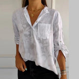 Langärmlige Bluse mit Blumenmuster für Damen | Ideal für den Sommer – Weiß