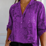 Langärmlige Bluse mit Blumenmuster für Damen | Ideal für den Sommer – Lila