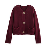 Übergroßer Strickjacke mit goldenen Knöpfen | Ideal für alle Jahreszeiten – Burgundisch