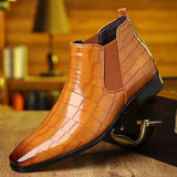 Chelsea-Stiefel aus Leder mit Krokodilprägung für Herren | Ideal für entspannte Tage – Khaki