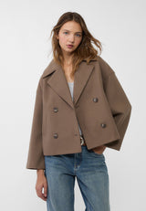 Eleganter Damen Zweireihiger Kurzmantel – Braun