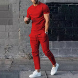 Herren Freizeit Set – Zweiteiler mit T-Shirt & Hose im modernen Slim Fit – Rot