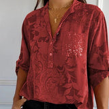 Langärmlige Bluse mit Blumenmuster für Damen | Ideal für den Sommer – Rot