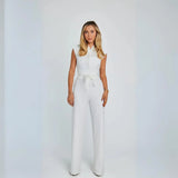 Hannah | Weites Bein Ärmellos Jumpsuit – Weiß