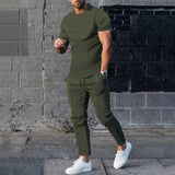 Herren Freizeit Set – Zweiteiler mit T-Shirt & Hose im modernen Slim Fit – Grün