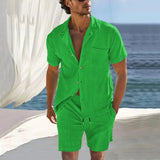 Herren-Shorts-Set mit Kurzarmhemd im Sommerstil – Grasgrün