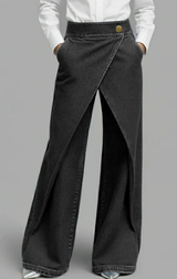 Hochtaillierte, lässige, cropped Wide-Leg Jeans für Frauen – Schwarz