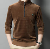 Premium – pullover aus alpaka-fleece mit halbem reibverschluss – Braun