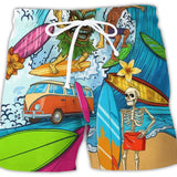 Schnelltrocknende Badeshorts mit Kordelzug Busmotiv – Blau