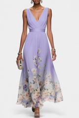 Saulina – Ärmelloses Maxikleid Mit Blumenmuster – Lila