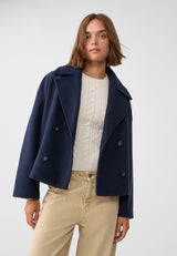 Eleganter Damen Zweireihiger Kurzmantel – Marineblau