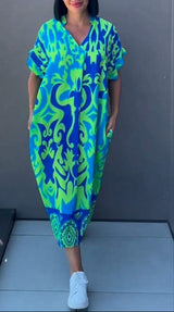 Nia | Geblümtes Midikleid mit V-Ausschnitt – Grün