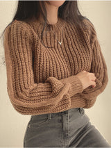 Bela-pullover - moderner grobstrickpullover für damen – Bruin
