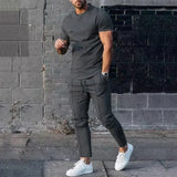 Herren Freizeit Set – Zweiteiler mit T-Shirt & Hose im modernen Slim Fit – Grau
