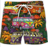 Schnelltrocknende Badeshorts mit Kordelzug Busmotiv – Mehrfarbig