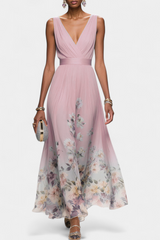 Saulina – Ärmelloses Maxikleid Mit Blumenmuster – Rosa