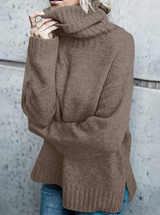 Damen Winter Rollkragen Longpullover – Braun