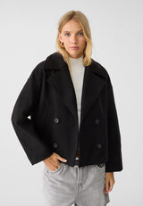 Eleganter Damen Zweireihiger Kurzmantel – Schwarz