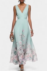 Saulina – Ärmelloses Maxikleid Mit Blumenmuster – Grün