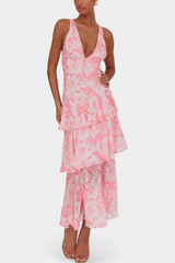 Kensie – Chiffonkleid Mit V-Ausschnitt Und Fließenden Lagen – Rosa