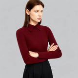 Geripptes Poloshirt für Damen | Ideal für entspannte Tage – Burgundisch