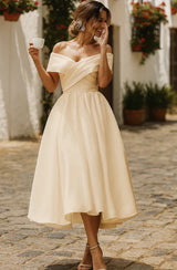 Elegantes Schulterfrei Brautkleid für Damen | Midi – Beige