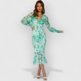 Camille | Florale Eleganz im Kleid – Grün
