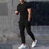 Herren-Freizeitset mit T-Shirt und Slim-Fit-Joggerhose – Schwarz