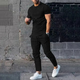 Herren Freizeit Set – Zweiteiler mit T-Shirt & Hose im modernen Slim Fit – Schwarz
