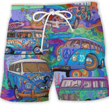 Schnelltrocknende Badeshorts mit Kordelzug Busmotiv – Lila