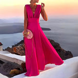 Rashida – Ärmelloses Maxikleid in A-Linie mit V-Ausschnitt – Rosa