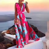 Rashida – Ärmelloses Maxikleid in A-Linie mit V-Ausschnitt – Rosa Blau