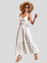 Amélie Refined Lang Sommerkleid mit Dünnen Trägern – Weiß