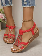 Böhmische Strassplattform Sandalen Damen – Bequeme Slingback mit Glitzer für Frühling/Sommer 2025 – Rot