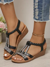 Böhmische Strassplattform Sandalen Damen – Bequeme Slingback mit Glitzer für Frühling/Sommer 2025 – Schwarz