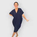 Aveline -  Kurzen Ärmeln Midikleid – Marineblau