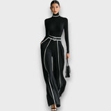 Maerina – Zweiteiliges Set mit Rollkragen und weiter Hose – Schwarz