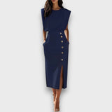 Corvaya – Bleistiftkleid mit Knopfleiste – Blau