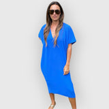 Aveline -  Kurzen Ärmeln Midikleid – Blau