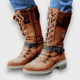 Nauja – Winter Strickstiefel in Wadenlänge – Braun