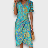 Heliane – Blumiges Midikleid – Himmelblau