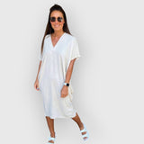 Aveline -  Kurzen Ärmeln Midikleid – Weiß